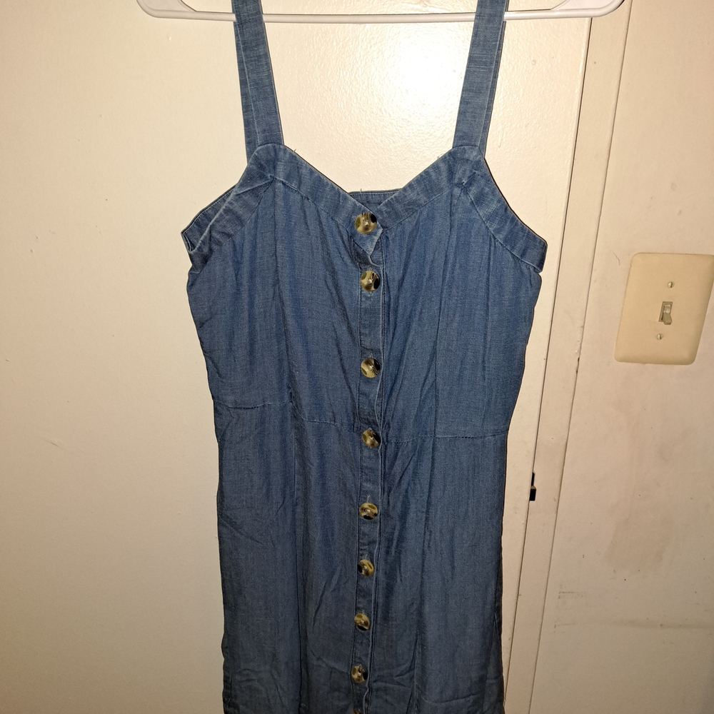 LOFT Blue Chambray Button-Up Dress